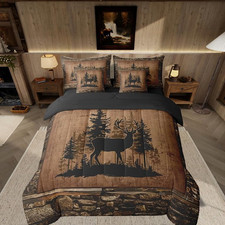Rustic Deer Queen Comforter Set - 7 Piece Kids Cabin Bedding Set