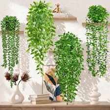 4 Pack Faux Artificial Hanging Plants, UV Resistant Fake Potted Greenery with...