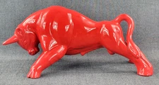 Vintage MCM Royal Haeger Red Glazed Charging Bull Sculpture Ceramic Pottery VGC