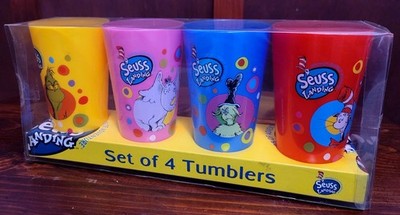 Dr. Seuss Landing Universal Cup Set of 4 Tumblers Grinch Horton Cat in the Hat