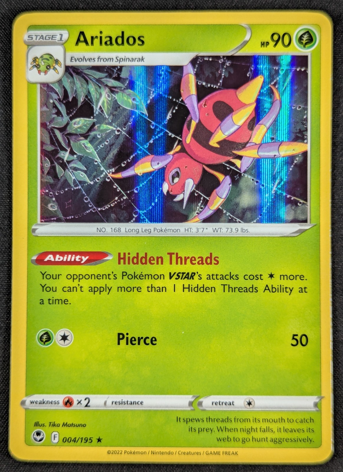 Ariados 2022 Sword Shield Holo Rare Pokemon Card 004/195 (NM)