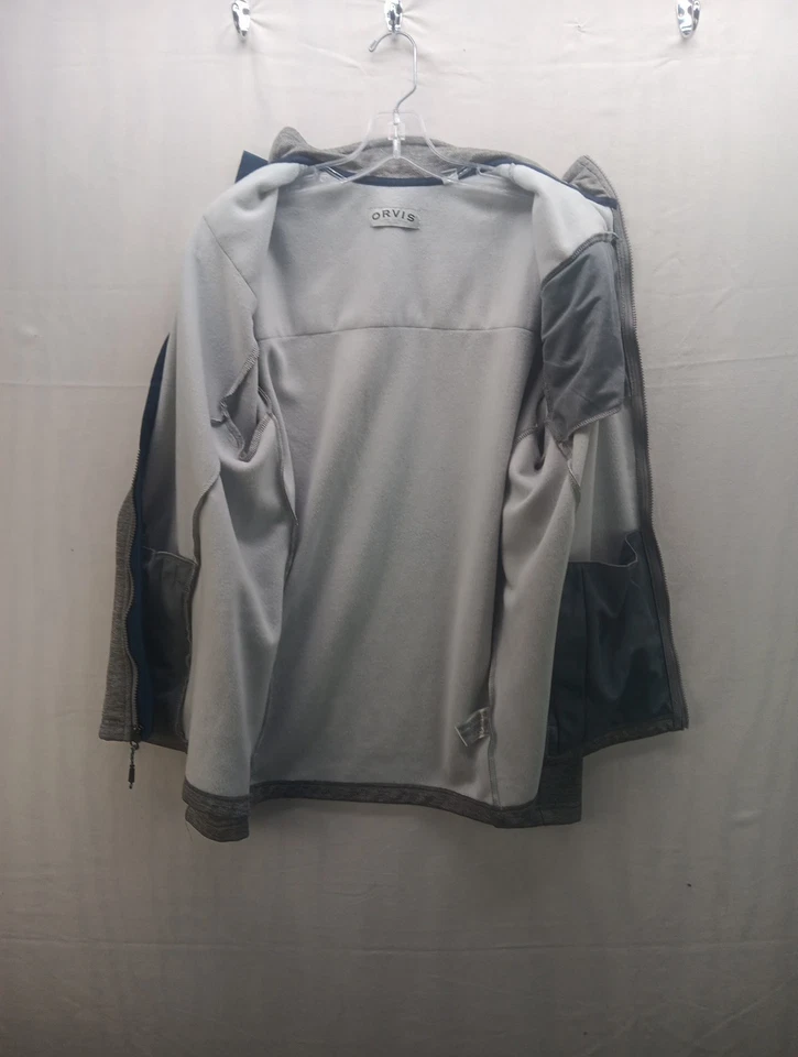 Chaqueta polar grande Orvis para hombre gris azul cremallera completa bolsillos de rendimiento al aire libre Foto 4 de 4