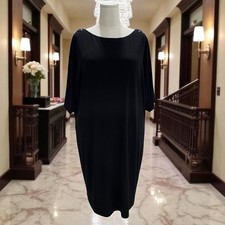 Dressbarn Collection Black Beaded Shoulder Shift Dress Size 16 Elegant Cocktail