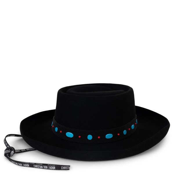 72474 authentischer Christian Dior schwarzer Kaninchen Filz 2018 verzierter Cowboy Hut 57