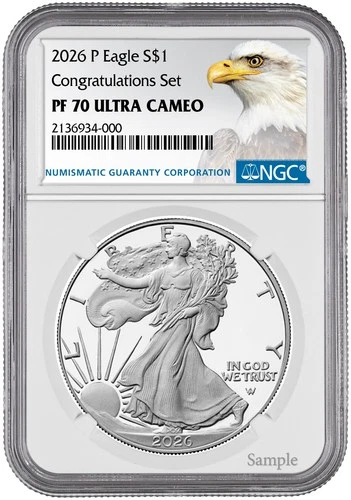 Pre - 2026 P Silver American Eagle S$1 Congratulations NGC PF70 Ultra Cameo #968