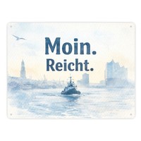 Moin. Reicht. Uferlandschaft Mit Boot Metallschild XXL In 28X38 Cm