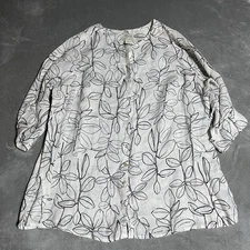 Cynthia Rowley Top Womens 1X Linen Button Up Tunic Leaf Print Beach Lagenlook