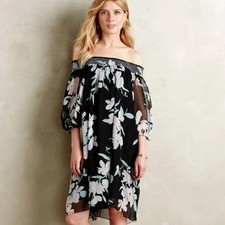 Anthropologie Paola Silk Swing Dress Floral Print 100% Silk Crepe Maeve XS