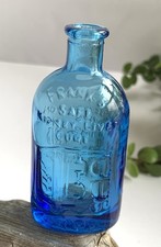 Vintage Wheaton Glass Blue Frank&rsquo;s Safe Medicine Bottle Apothecary Cure Gimmick