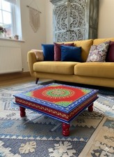 Tavolo Bajot in legno dipinto a mano decorazione mandala rosso indiano 46 cm tavolino