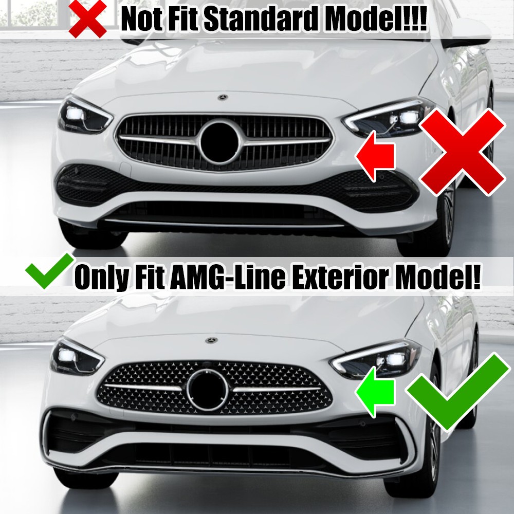 For Mercedes Benz C200 C300 W/AMG Line C43 AMG 2022+ Chrome Front Bumper Grille