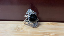 Vintage Sterling Silver 925 Black Onyx Filigree Ring Signed NF Size 7.75