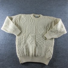 Blarney Woollen Mills Sweater Mens S Beige Wool Cable Knit Thick Aran Ireland