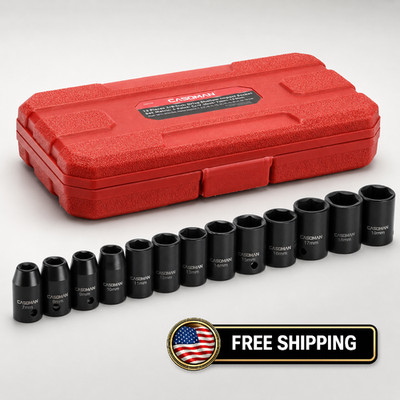 CASOMAN 13 Pieces 3/8-Inch Drive Impact Socket Set  6-Point, Metric, Shallow,