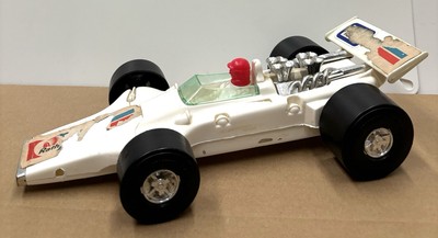 Vintage Tim-Mee Toys Processed Plastics Co White 12  Flying Wedge Indy Race Car