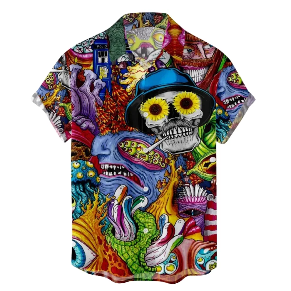Colorful Skeleton Daisies Pattern Hawaiian Shirts Unisex S-5XL