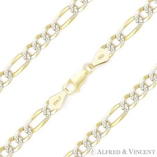 5mm Figaro Pave Link .925 Sterling Silver 14k Yellow Gold-Plated Chain Bracelet