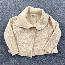 Blarney Woollen Mills Cardigan Medium Cream Cable Knit Wool Aran Sweater Women's