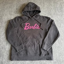 Mattel Barbie Hoodie Black Pink Script Logo Graphic Pullover Sweatshirt 2021