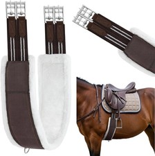 Brown English Girth for Horses 52 Inch Fleece Padded Double Elastic  Stainless