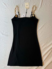 GAIA Black Solid Mini Dress Square Neck Sleev...