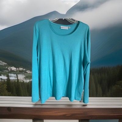 Rebecca Malone Top XL Pullover Casual Aqua Long Sleeves Excellent Condition