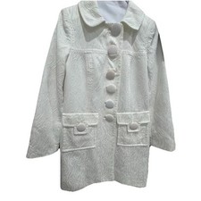 Milly White Patterned Jacket Coat Peter Pan Collar Mod Style Retro Chic