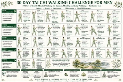 30 Day Tai Chi Walking Workout Men Balance Mobility Wall Art Poster