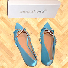 IDEAL SHOES SIZE UK 4 BLUE DIAMOND RHINESTONE BALLERINA POINTY PUMPS FLAT SHOES