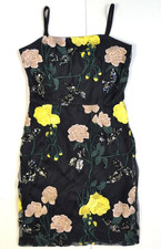 Lulu's Rue Black Floral Embroidered Sequin Bodycon Mini Dress Size XS