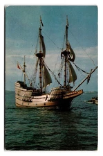 1957 Mayflower II Sailing Ship Postcard by Tichnor Brothers Inc.