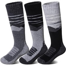 Kids Merino Wool Ski Socks Boys Girls Thermal 13-15 Years Black/Grey/Dark Grey