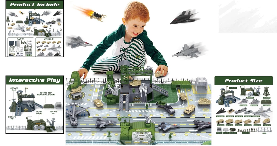 Juego de juguetes base militar con 13 vehículos y figuras de acción - divertido para niños Foto 2 de 4