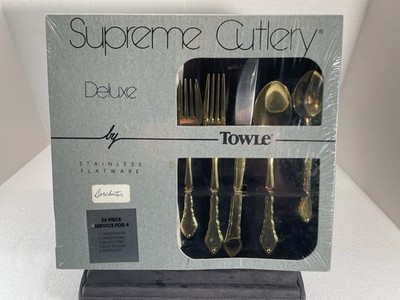 Vintage Towle Supreme Cutlery Dorchester Gold Plated Flatware NIB 24 Pc
