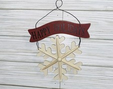 Wooden Happy Holidays Snowflake Christmas Tree Hanging Decor County Folk Art 6  
