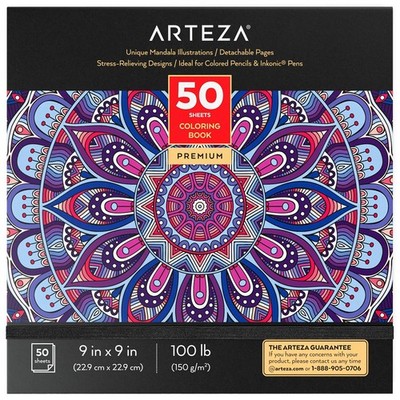 ARTEZA Adult Coloring Book, Mandala Designs, 9x9 Inches, Stress-Relieving Co...
