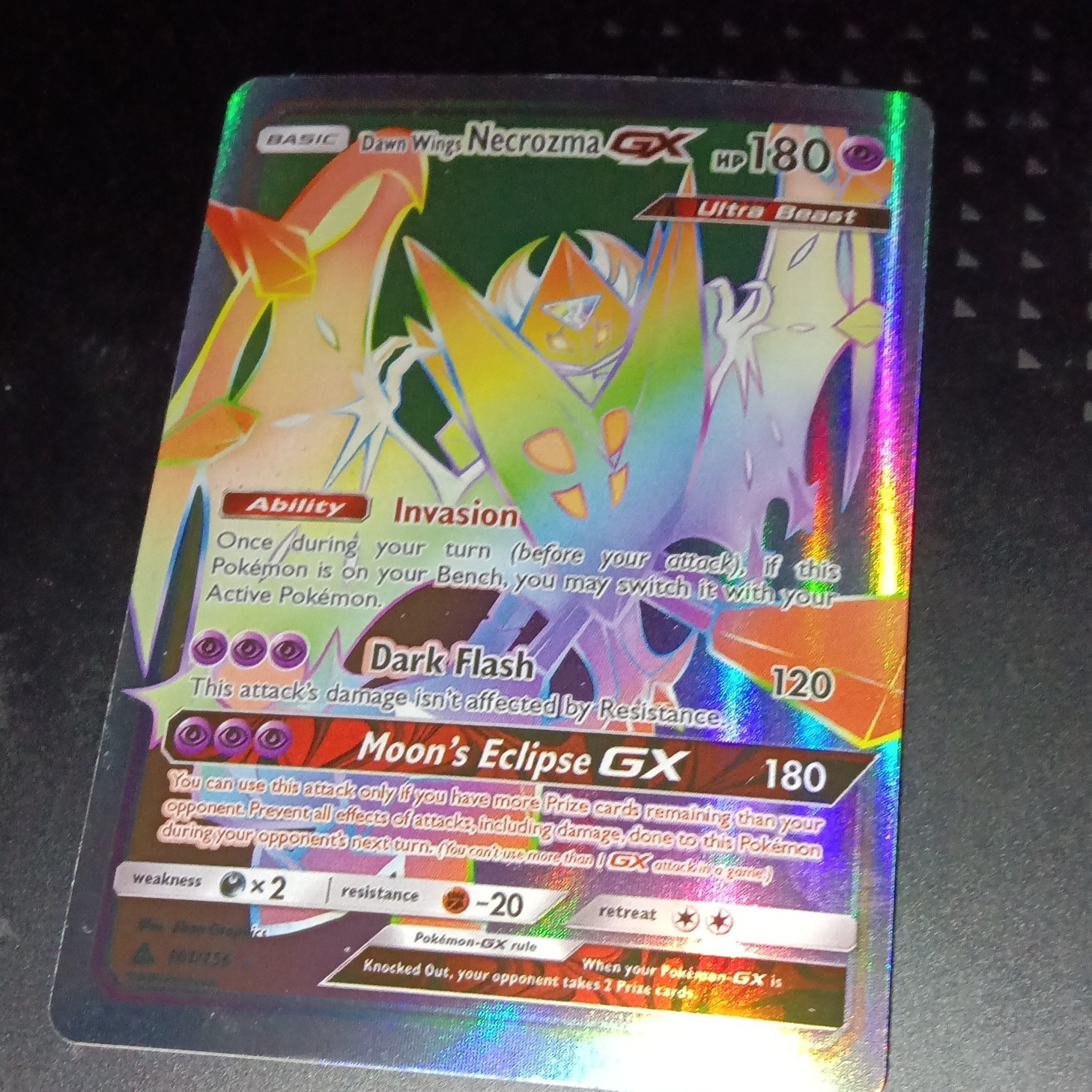 Pokemon Dawn Wings Necrozma GX 161/156 SM Ultra Prism Secret Rare Holo 180HP