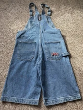 Y2K Baggy Jnco Embroidered Denim Overall Shorts Skater Grunge
