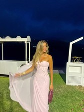 Pink Chiffon Mermaid Evening Dress Sweetheart One Shoulder Pleated Prom Dress
