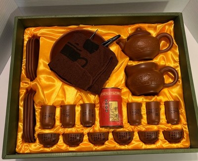 Tianyu Four Seasons Gift Box Tea Set   25 Pc  Yixing Clay Open, but Not Used.