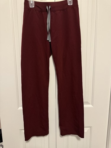 Figs Livingston Scrub Pants Womens Small Technical Maroon Stretch Wide Leg