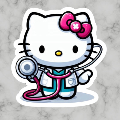 Kitty Cat Doctor, Nurse Cute Fun Kawaii Adorable Glossy Vinyl sticker, Decal