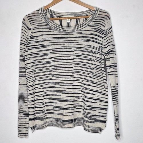 White + Warren Beige Black Striped 100% Cashmere Sweater Women's Small S