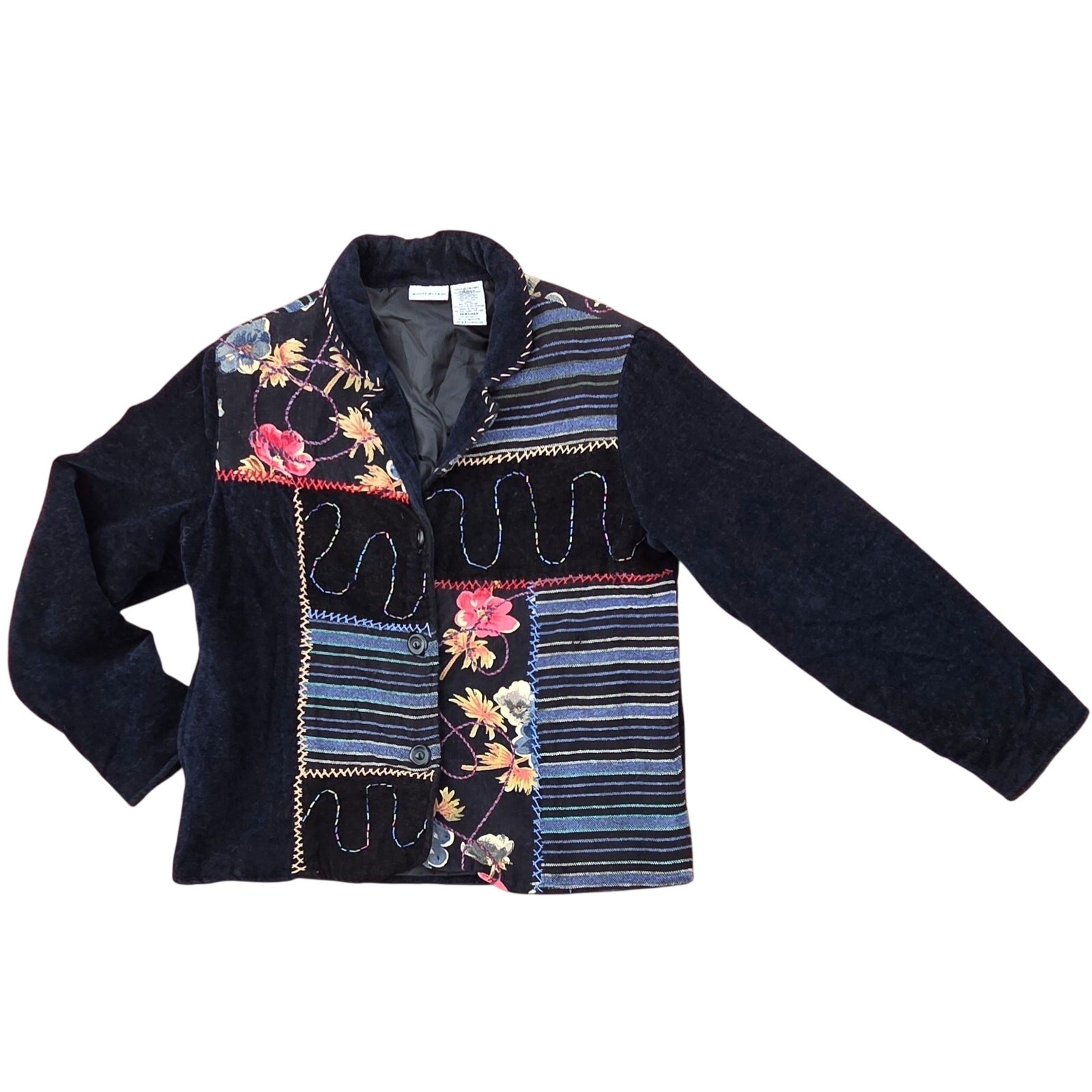 Vintage Patchwork Artisan Jacket Mixed Media Cord… - image 3