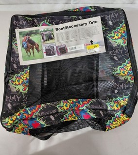 NWT Classic Equine Black Graffiti Pattern Boot Accessory Tote Bag