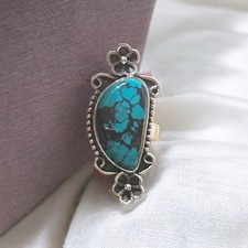 Tibetan Turquoise Sterling Silver Flower Ring Size 6