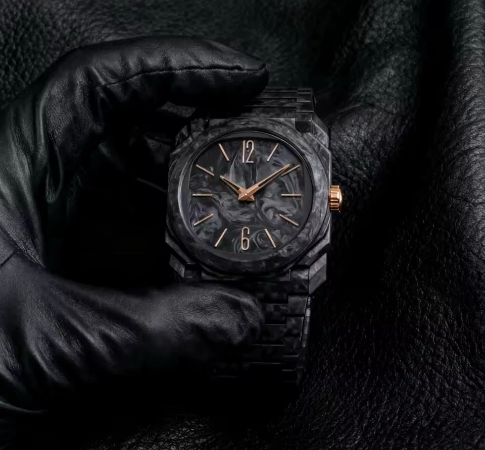 Reloj Hombre Damasco Acero Octo Negro Oro Rosa Biocerámica Delgado Espacio Ciencia Ficción Foto 2 de 4