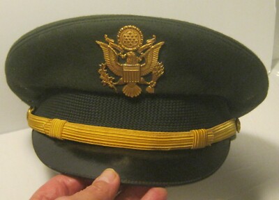 Vintage BANCROFT Military Caps OD Green FUR FELT w Gold Trim US