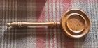VINTAGE MIRROR MID CENTURY ROUND WOODEN HAND HELD BEVELLED GLASS 32.5cm 