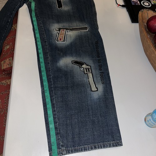 Pantalones de mezclilla holgados de hip hop vintage Y2k para hombre bordados con pistola 40x34 *Raros* - Imagen 24 de 24